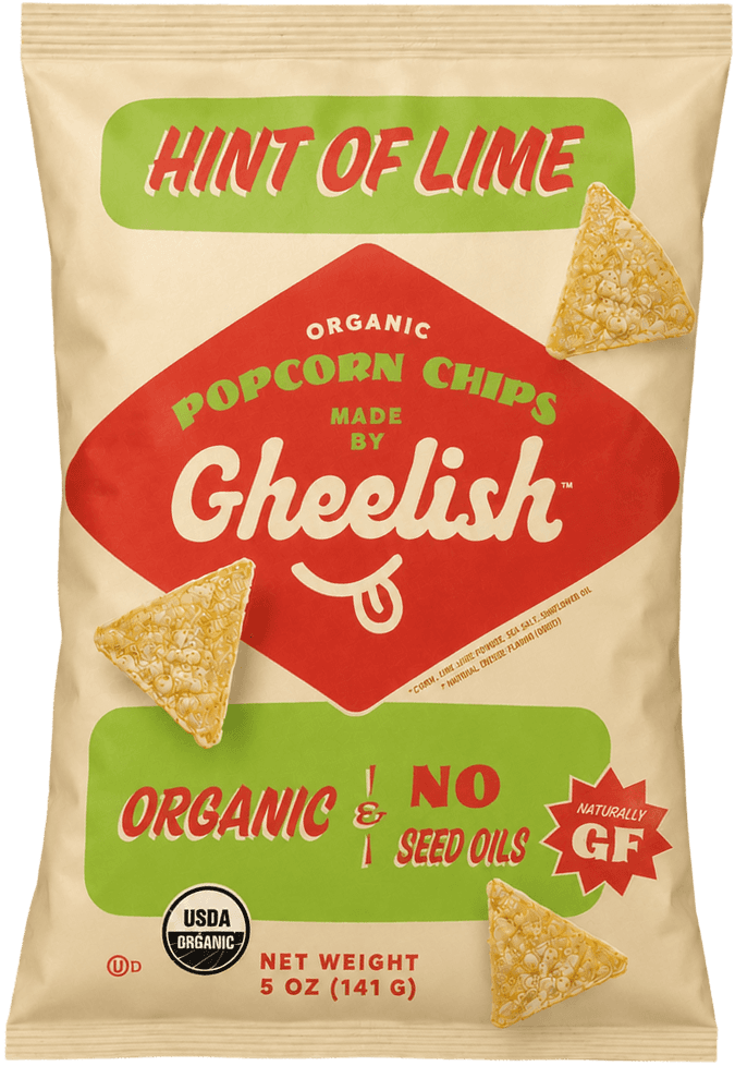Hint of Lime Gheelish organic popcorn chips