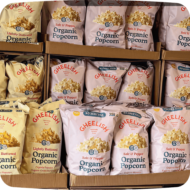 Gheelish snacks on a retail shelf