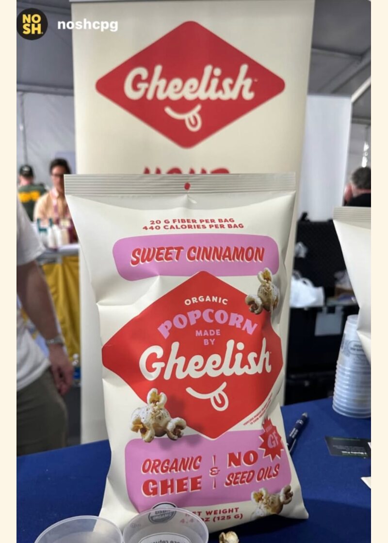 Sweet Cinnamon Gheelish popcorn featured at an industry event