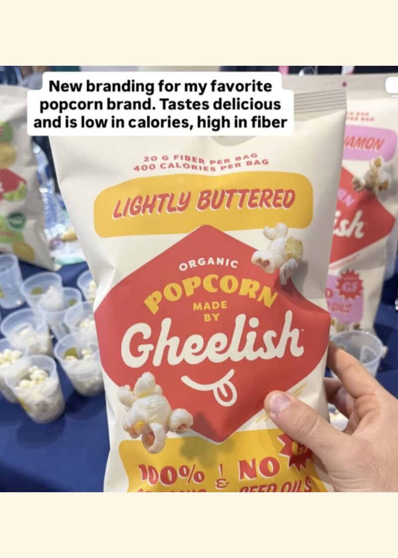 A social post celebrating Gheelish's new popcorn branding