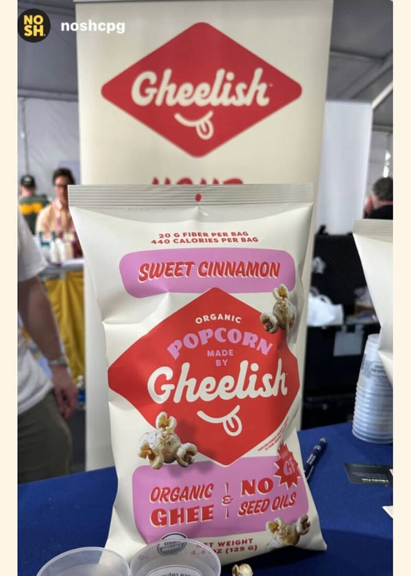 Sweet Cinnamon Gheelish popcorn featured at an industry event